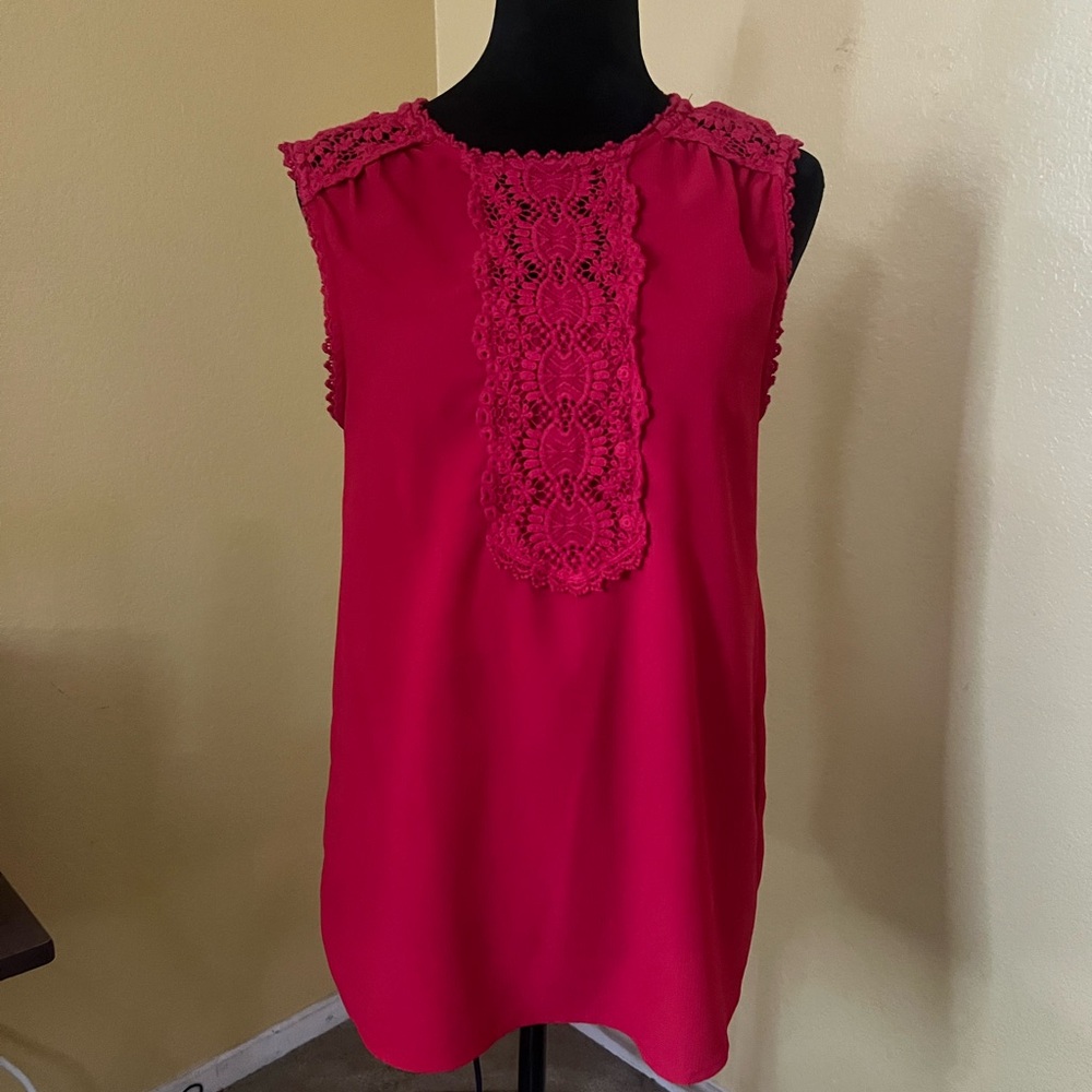 Halogen Red Crochet-Trim Sleeveless Tank